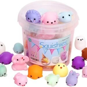 KINGYAO Squishies Squishy Toy 24pcs Party Favors for Kids Mochi Squishy Toy moji Kids Mini Kawaii squishies Mochi Stress Reliever Anxiety Toys Easter Basket Stuffers fillers with Storage Box