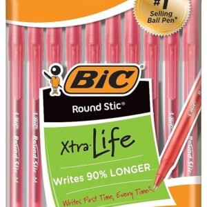 BIC Round Stic Xtra Life Ballpoint Pen, Medium Point (1.0mm), Red, 10-Count